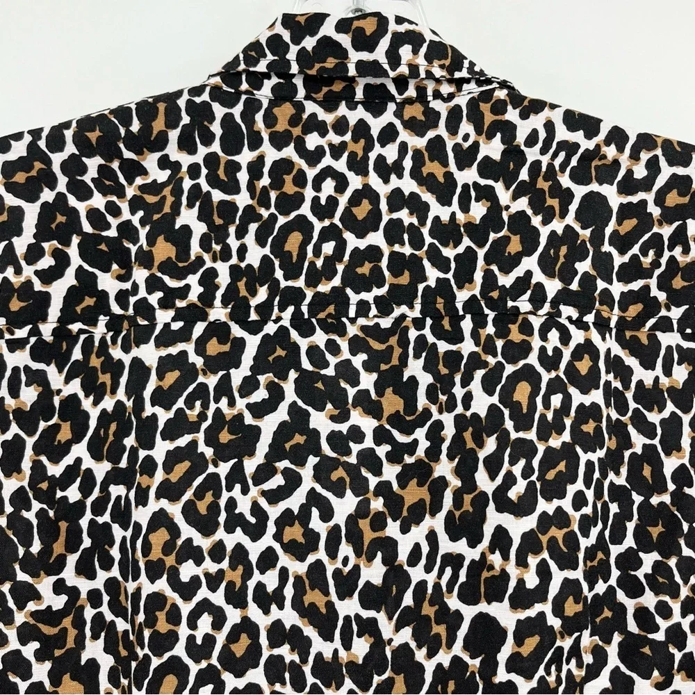 NWT J. Crew Linen Blend Leopard Print Slim-Fit Buttoned Shirt Blouse Top Size 8